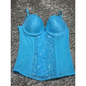 Passion Forever Women’s Turquoise Lace Sequin Push-Up Bustier Corset Size XL